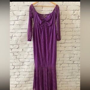 Purple lace maternity mermaid dress for baby shower or photo shoot